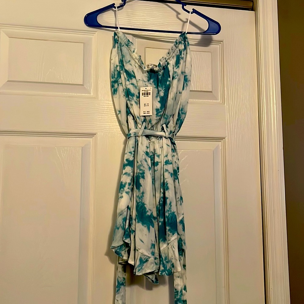 Blue and white tye die shorts romper